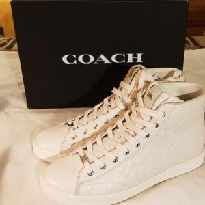 Womens Leather Beige High Top Sneakers Sz 9